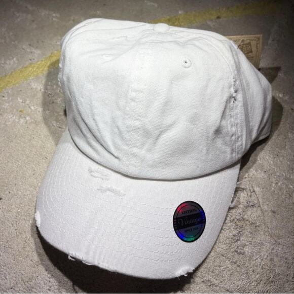 White Distressed Baseball Cap - Picture 1 of 2